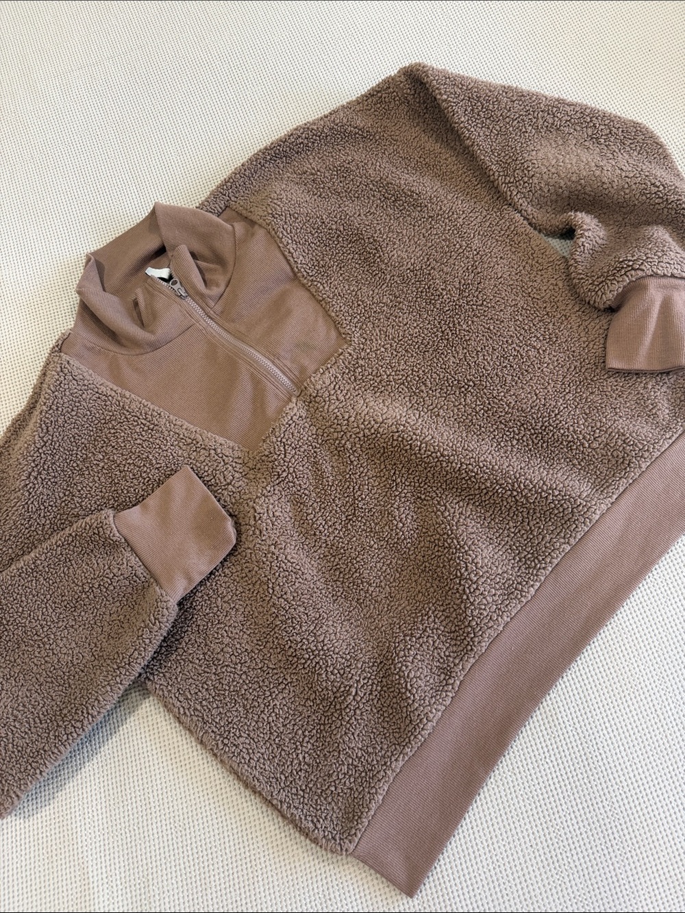 Zella Taupe Sherpa Quarter-Zip Pullover Jacket